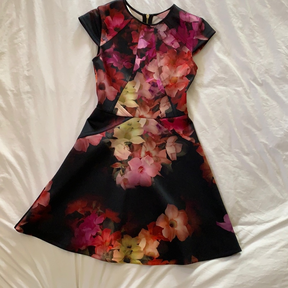 Ted Baker floral fit and flare dress sz 1